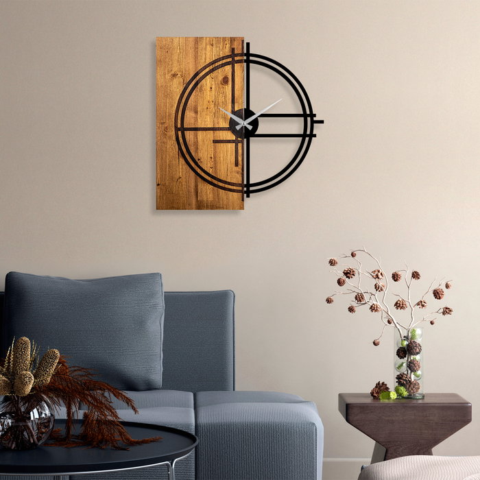 Wallity Reloj de Pared Decorativo de Madera Nogal Claro y Negro